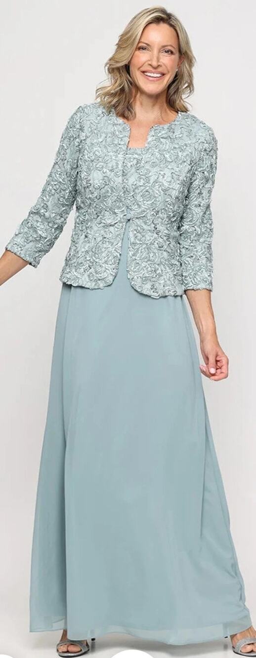 Alex Evenings 81122629 Women 12 Sky Blue 2 Piece Soutache Sequin Formal Gown 269